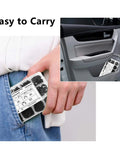 Person carrying 400 Piece Car E Clips Kit With Alloy Steel Retaining Rings External Snap Rings in pocket and car storage compartment.