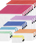 Mesh Zipper Pouch Bags Set, 30 Pieces In 8 Sizes And 8 Colors Waterproof Storage Pouches arranged by color and size.