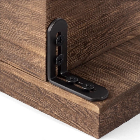 10 Pack Tough As Nails Black Corner Brackets Rock Solid Stainless Steel Shelf Connectors For Heavy Furniture Reinforcement close-up of a bracket.
