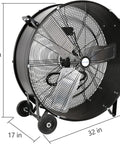 Beastly 30 Inch High Velocity Drum Fan With 13000 CFM High And 9000 CFM Low 2 Speed Heavy Duty Industrial Shop Fan on wheels