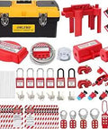 Heavy Duty Lockout Tagout Kit For Industrial Safety With 69 Component System Including Ball Valve Lockout, Circuit Breaker Lockout