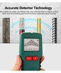 Straight Up 4 In 1 Wall Scanner And Stud Finder displays LCD with buttons, demonstrating detection of wood, metal, and wires.
