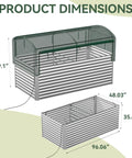 Diagram showing dimensions of 8x4x3 ft Tall Galvanized Raised Garden Bed With Self Watering System and Mesh Cover.