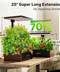 Indoor Hydroponics Growing System With 20 Pods And 12 Support Sticks 30W LED Grow Light 10L Water Tank Up To 25 Inches High Germination Kit With Quiet Pump For Herbs And Microgreens Grows Like A Boss Black on table showing growth height.