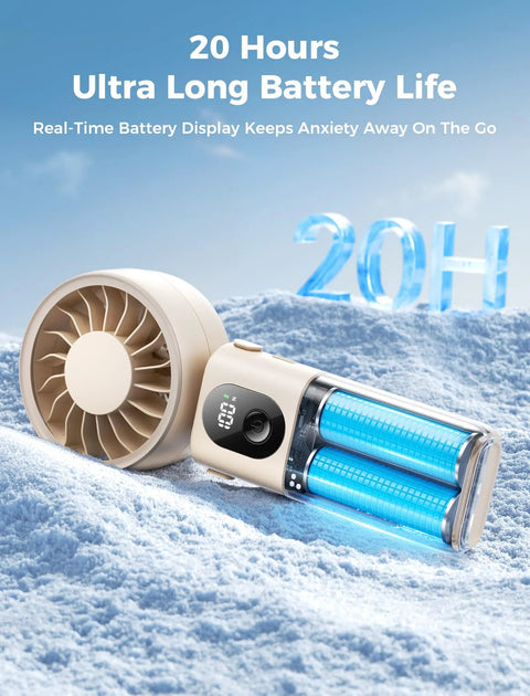Powerful Portable Handheld Fan For On The Go With 20 Hour Max Battery Life, 3 Modes, 5 Speed Settings, Battery Level Indicator