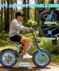 Man riding Fat Tire Electric Mountain Bike All Terrain E Bike With 1500W Peak Motor, 28 MPH Top Speed, in a forest setting