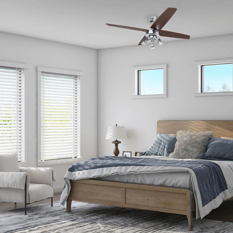 Civa Cool 48 Inch Contemporary Indoor LED Ceiling Fan With Light Pull Chain Dual Mounting Options Four Modern Style Blades