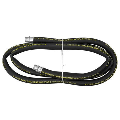 Anti Static Fuel Transfer Hose 12 Feet Long 1 Inch ID With 1 Inch NPT Male Ends Nitrile Construction For Diesel Gasoline Kerosene