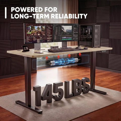 Furmax Maple Computer Desk 48 X 24 Inches Electric Height Adjustable Standing Desk With Memory Preset T-Shape Frame showcasing 145lbs weight capacity.