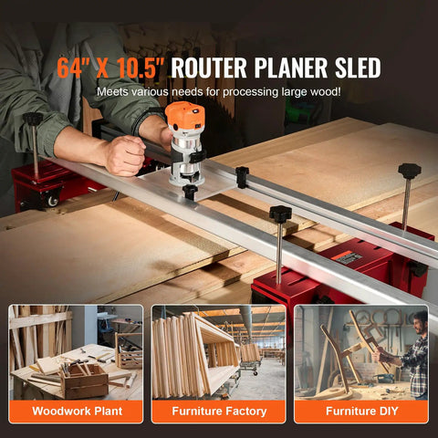 Router Sled 60 Inches Portable And Adjustable Slab Flattening Jig For Woodworking DIY Projects in use on large wood slab