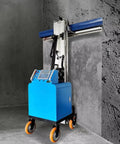 Pro Heavy Duty Full Automatic Wall Plastering Machine Finish Interior Walls Smooth Like Butter For House Reno And Job Sites No Sweat Mortar Smoothing Tool next to a raw concrete wall.