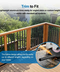 Trim to fit lightweight aluminum deck balusters for railing overhaul with a view of standard rail system installation.