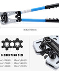 Pro Grade Heavy Duty Battery Cable Lug Crimp Tool With Wire Cutter And Rotating Dies For 8 6 4 2 1 1/0 AWG Lugs close-up.