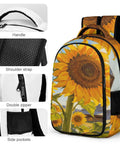 Country Sunflower Landscape Unisex Backpack With Large Capacity For Travel And Everyday Use shown with detailed features