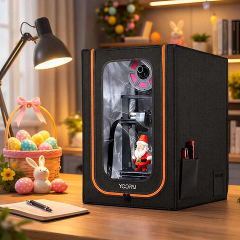 Lit LED Lighted 3D Printer Enclosure With Fireproof Dustproof Tent And Temperature Control For Ender 3 shown on a desk