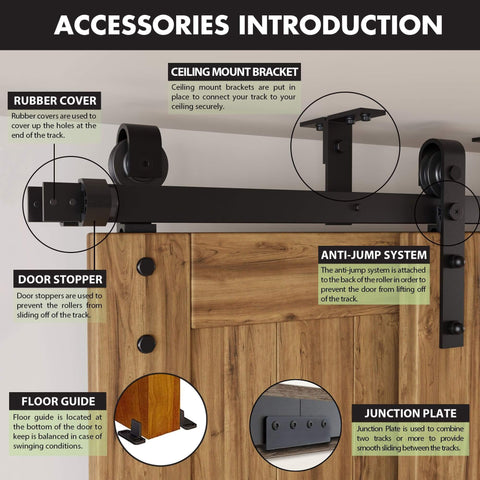 Black Rustic Ceiling Mount Double Track Bypass Sliding Barn Door Hardware Kit For Two Doors 7.5Ft Flat Track details