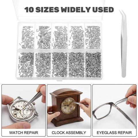 Ultra Handy Micro Screw Repair Kit for Glasses, Watches, Phones, Electronics, 1200Pcs Stainless Steel Screws M1-M1.7