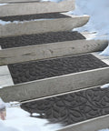 Non Slip Outdoor Stair Treads 6 Pack 8.5 By 30 Inches With Heat Insulation Rubber Backing For Wooden Steps Gray Floral Stair Runner Rug