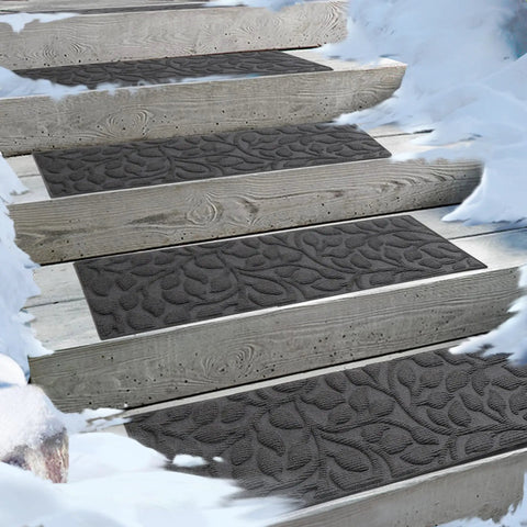 Non Slip Outdoor Stair Treads 6 Pack 8.5 By 30 Inches With Heat Insulation Rubber Backing For Wooden Steps Gray Floral Stair Runner Rug