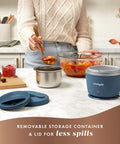 Person serving meal into portable 20-ounce electric food warmer personal lunch box keeps food spill-free and warm ideal for travel.
