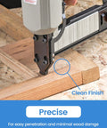 Premium Pro Grade 18 Gauge Narrow Crown Staples 1-1/4 Inch Length 1120 Count being used with a tool for precise fastening.