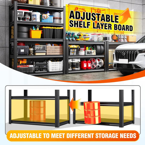 Heavy Duty Adjustable Garage Shelving Unit With 5 Tier Steel Racks showcasing adjustable shelf layer board feature next to car