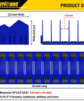 Diagram of 10 Slot Plier Organizer Rack With Non Slip Base Easy Access Tool Drawer Storage Extendable Design Fits 3 Inch Pliers And Cutters Blue Tool Holder dimensions