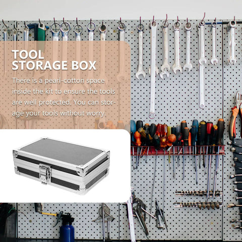 Kick Ass Aluminum Tool Case With Secure Latch And Comfy Carry Handle For Holding Down Your Cables Power Tools And Job Site Gear Zero Hassle Storage For The Daily Grind And Weekend Build on workbench with tools.