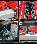 Mould King V12 Engine Model Kit That Runs With Battery And Gearshift, motorized building blocks showing battery, pistons, gears.