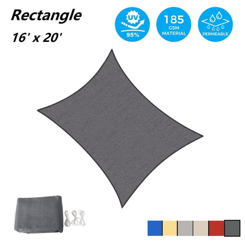 Rectangle Sun Shade Sail 16x20 Feet UV Block Canopy for Patio Backyard Lawn Garden and Outdoor Activities Graphite