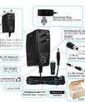 12V 2A 24W UL Listed AC DC Switching Power Supply Wall Wart Adapter For CCTV Cams And LED Strips, Input 100-240V, 6Ft Cord, Center-Positive Barrel Plugs In 2.1x5.5mm Or 2.5x5.5mm, 5-Pack with specifications and box.