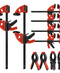 10-Piece Bar Clamp Set With 12-Inch And 6-Inch Dual-Size Quick Release Ratcheting Wood Clamps, 150-Lb Load Capacity shown in red
