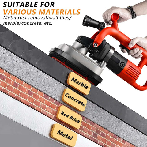 Electric Concrete Floor Polisher With 4 Diamond Grinding Heads 3600W, shown on various surfaces including marble and concrete.