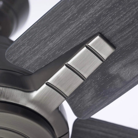 Close-up of 56 Inch Euclid Brushed Steel Ceiling Fan With LED Light Kit showing modern geometric blade design and material detail.