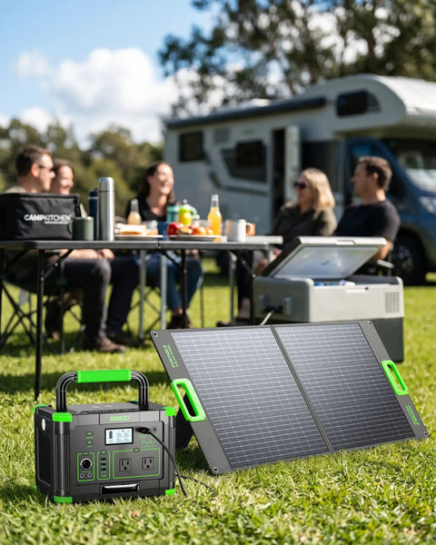 Go To 500W Portable Power Station With 100W Solar Panel at outdoor picnic campsite