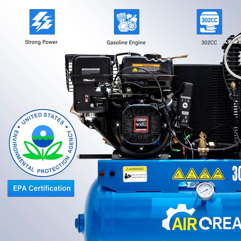 30 Gallon Gas Air Compressor With 9HP Engine And 180Psi Max Pressure Offering 22cfm Flow For Heavy Duty Jobs Electric Start 302Cc Motor Portable Design Perfect For Contractors And Auto Shops