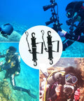 Two Pack Stainless Steel Scuba Diving Lanyards With Coiled Design And Quick Release Buckle For Cameras And Dive Lights Heavy Duty Nylon Sheath And Durable Clip For Underwater Adventures displayed alongside divers using cameras underwater