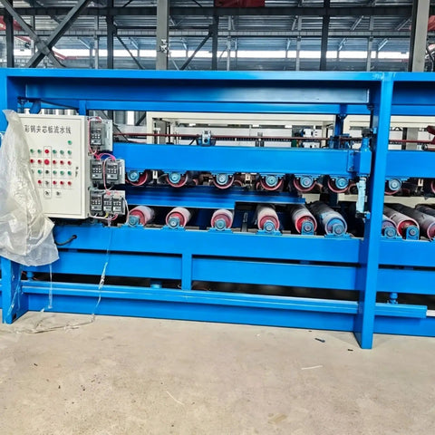 Pro Grade EPS Sandwich Panel Roll Forming Machine With Precision Tension Control For Rock Wool Partition Boards and Portable Room Walls - side view with control panel