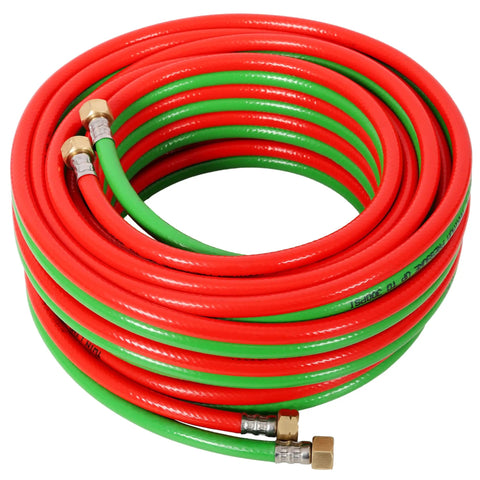 Heavy-Duty 1/4 Inch by 100 Foot Twin Welding Torch Hose for Acetylene and Oxygen with 9/16-18 BF Fittings, coiled view