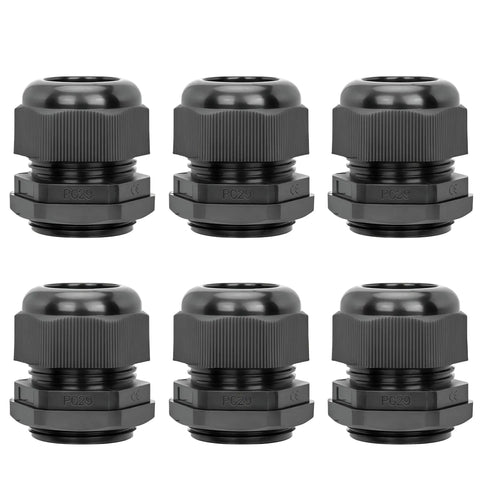 Heavy Duty Waterproof Cable Gland Kit 6 Pcs PG29 NPT 1 Thread 18 25mm Nylon PA66 IP68 Rated Wire Grommet Strain Relief Connectors