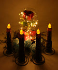 Real Wax Hand Dipped Battery Operated LED Taper Candles Burgundy Six And Three Quarters Inch Flameless Rustic Primitive Decor