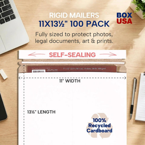 Rigid Mailers 11x13 Inch Stay Flat Cardboard Mailers For Pics, Documents And Art Prints Heavy Duty Self Sealing Envelopes Bulk Pack 100