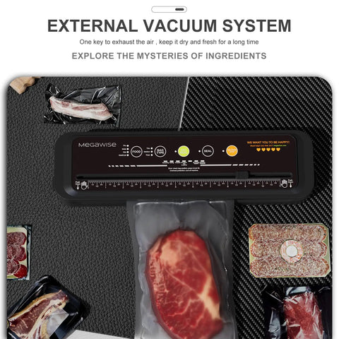 Powerful Compact Vacuum Sealer With One Touch Auto Seal sealing various meats in vacuum bags