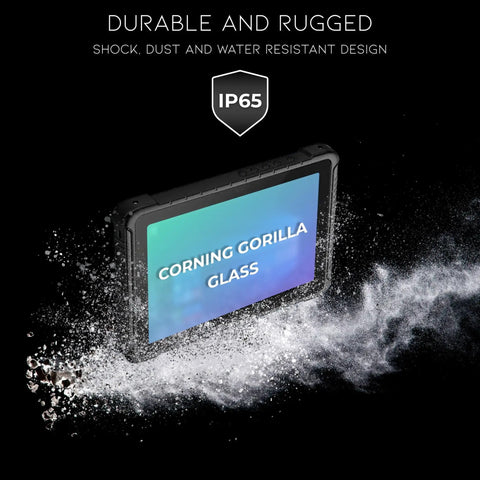 Heavy Duty Rugged Windows 11 Pro Tablet Featuring An Integrated Barcode Scanner with IP65 rated Corning Gorilla Glass.