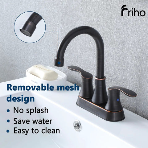 Lead Free Centerset Modern Two Handle Oil Rubbed Bronze Bathroom Faucet 3 Hole 4 Inch Vanity for RV and Home in sink