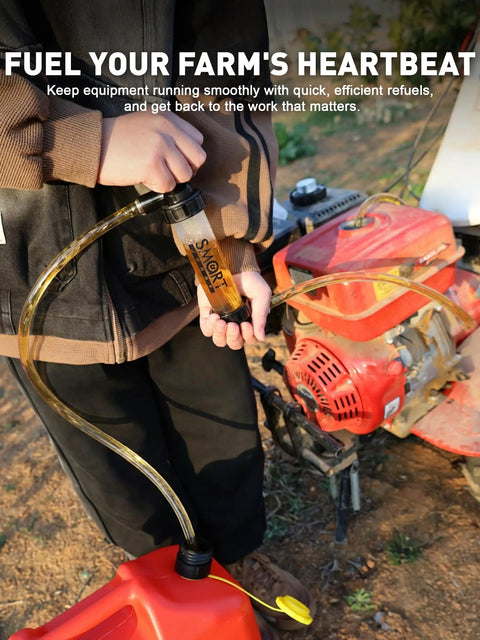 Person using Cordless Gas Siphon Pump With Clear View Fuel Transfer 5 Second Tool Free Setup for spill-free gas transfer