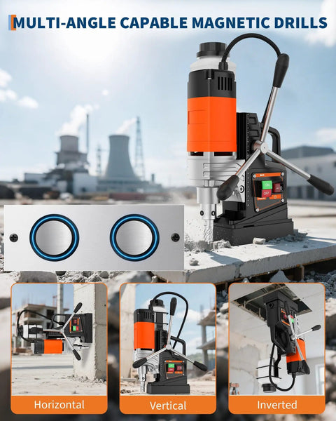 1650W Electric Magnetic Drill Press With 13-Piece Annular Cutter Kit And Twist Drills For Metal Surface Boring, horizontal, vertical, inverted use.