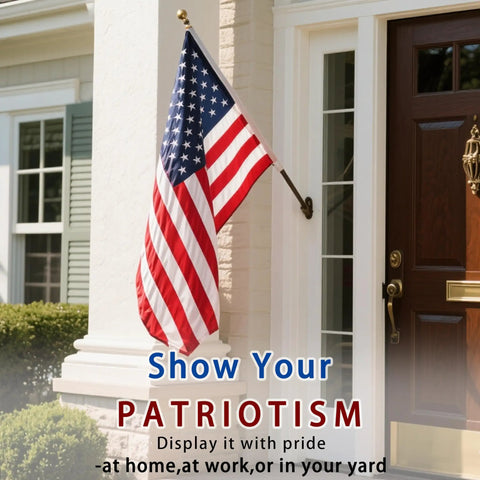 Heavy Duty 3x5 Foot Outdoor US Flag With Embroidered Stars And Sewn Stripes Durable 210D Polyester displayed on house