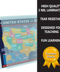 Big Ol Usa Map Poster 60 By 42 Inches Plastic Durable Wall Chart With All 50 States And Capitals For Classroom
