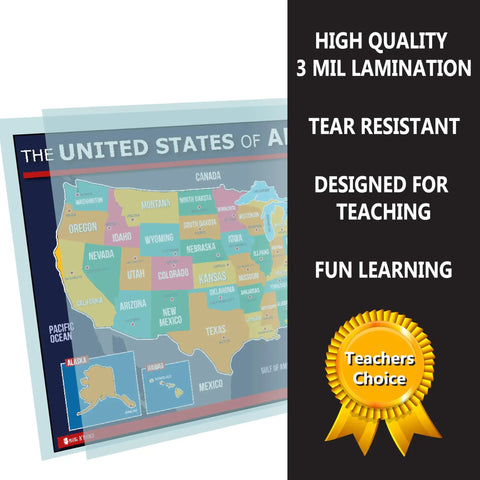 Big Ol Usa Map Poster 60 By 42 Inches Plastic Durable Wall Chart With All 50 States And Capitals For Classroom